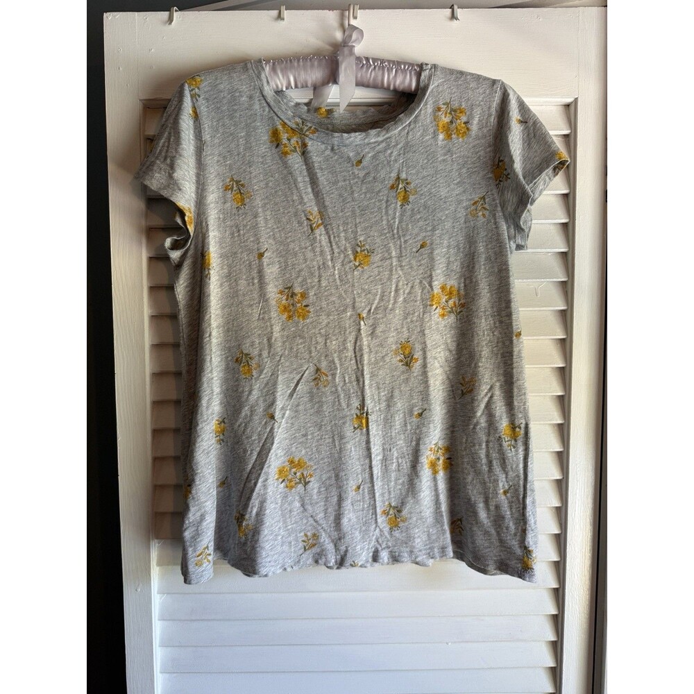 Loft Vintage Soft T-Shirt Top Women’s M Gray Floral Print Cottagecore Cotton